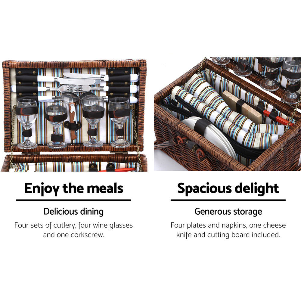 Luxury 4 Person Picnic Basket with Insulated Bag – Perfect for Outdoor Dining