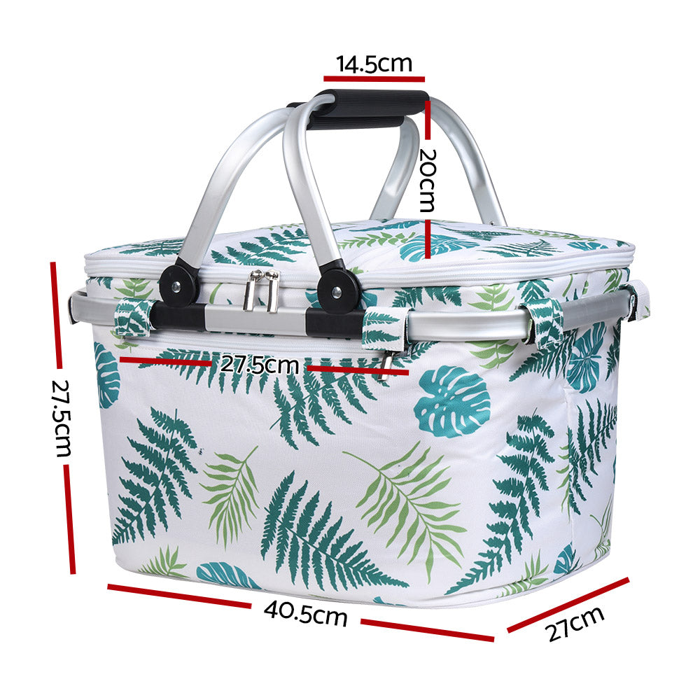 Alfresco Insulated Picnic Basket – Perfect for Outdoor Adventures - Tropical Leaves