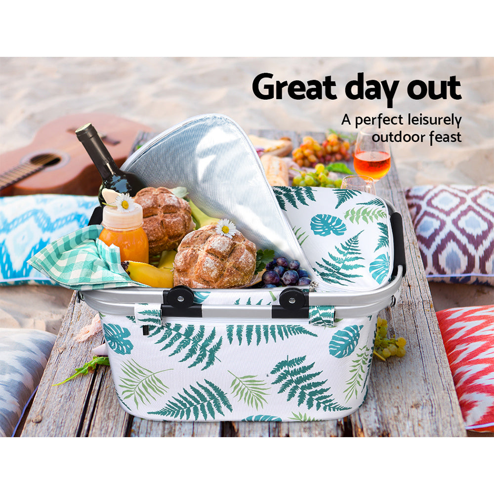 Alfresco Insulated Picnic Basket – Perfect for Outdoor Adventures - Tropical Leaves
