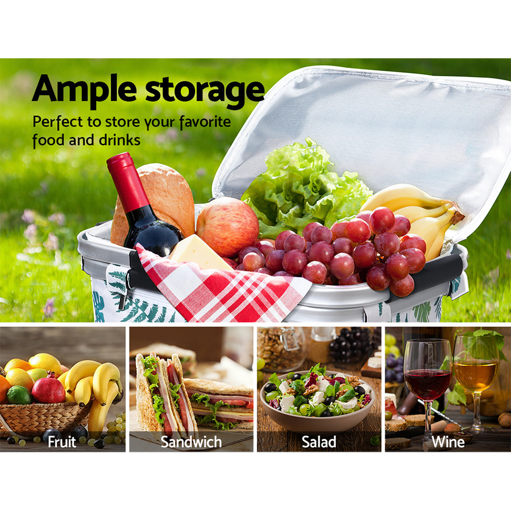 Alfresco Insulated Picnic Basket – Perfect for Outdoor Adventures - Tropical Leaves
