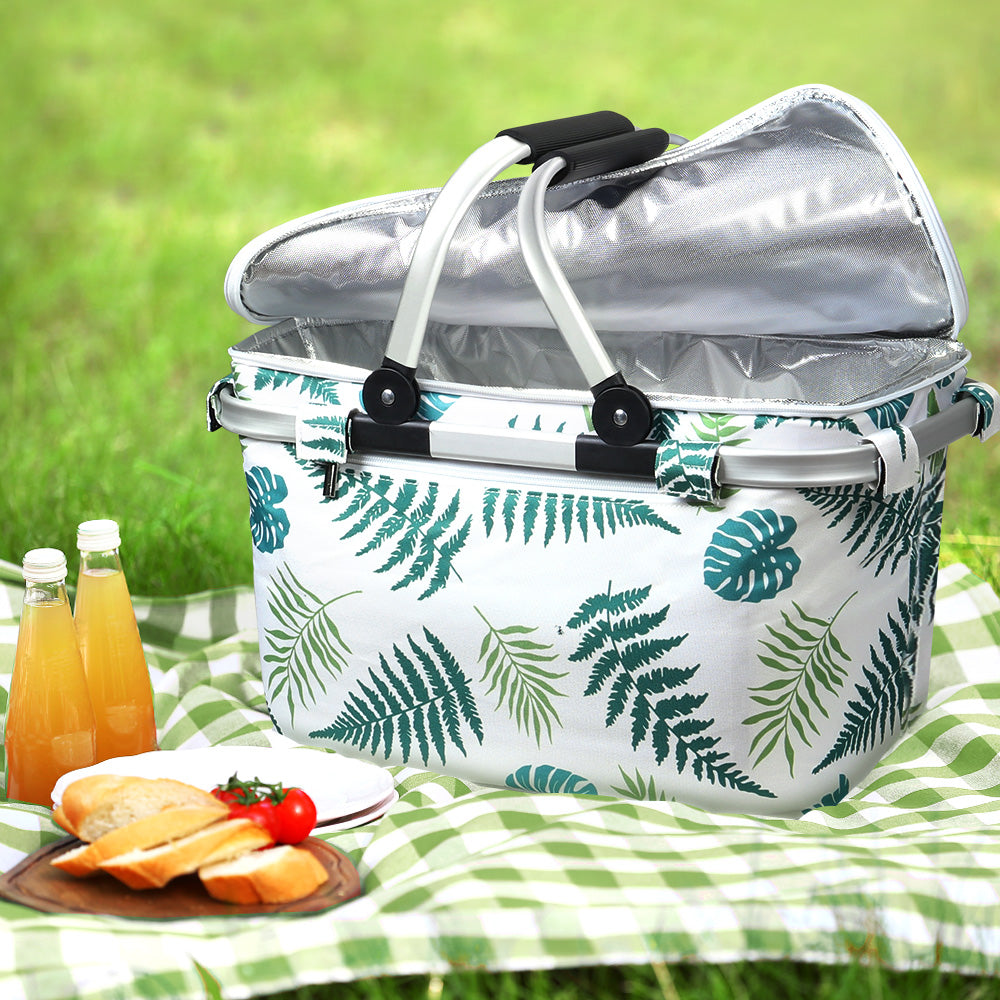Alfresco Insulated Picnic Basket – Perfect for Outdoor Adventures - Tropical Leaves